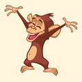 Cute excited monkey cartoon icon. Vector illustration of drawing monkey outlined.