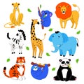 Cute exotic animals - set of flat design style cartoon characters Royalty Free Stock Photo