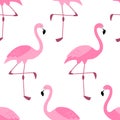 Cute exotic tropical seamless background with cartoon characters of pink flamingos Royalty Free Stock Photo