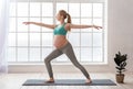 Cute expectant mother practicing her pilates routine at home