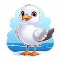 Cute Cartoon Seagull Sticker With Detailed Shading And Playful Character Design