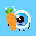 Cute eyeball with carrot in love character