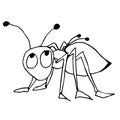 Cute fabulous ant with outlined for coloring book isolated on a white background. Vector illustration of hand drawn black and whit Royalty Free Stock Photo