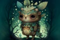 Cute fabulous forest creature with big eyes in forest. Illustration Generated AI Royalty Free Stock Photo