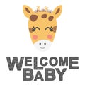 Cute face of an animal with lettering. Childish print for nursery in a Scandinavian style. baby posters, cards, clothes Royalty Free Stock Photo