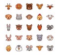 Cute face animals cartoon icons set