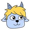 Cute face blonde haired sheep head, doodle icon drawing