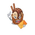 Cute face coffee ice cream mascot design with envelope