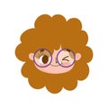 Cute face curly hair girl with glasses facial expression