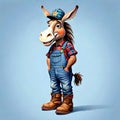 Cute face donkey horse burro equine worn boots overalls