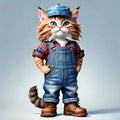 Cute face family pet cat kitty fancy overall plaid shirt clothes