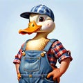 Cute face farmer farm duck denim overalls plaid hat comedy