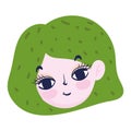 Cute face girl with green hairstyle cartoon isolated icon style