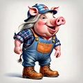 Cute face happy smiling fat pig construction work comic portrait Royalty Free Stock Photo