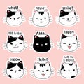 Cute face kitten cat printable sticker set for planner, bullet journal, sticker printing, greeting card Royalty Free Stock Photo