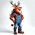 Cute face laughing smile red nose reindeer work overalls Royalty Free Stock Photo