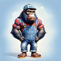 Cute face mean tough gorilla plaid shirt comedy portrait Royalty Free Stock Photo