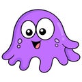 Cute face purple slime creature head, doodle icon drawing