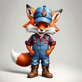 Cute face red fox smiling comic grin overalls hat boots clothes