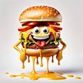 Cute face smiling cheeseburger cheese dripping happy hamburger Royalty Free Stock Photo