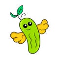 Cute faced bitter gourd, doodle icon image kawaii