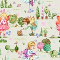 Cute fairies watercolour drawing. Fairy Tale land.