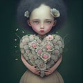 Generative AI : A cute doll flowers heart Royalty Free Stock Photo