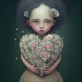 Generative AI : A cute doll flowers heart