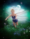 Cute fairy girl flying through and enchanted forest in the moonlight. 3D rendering