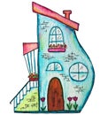 Cute fairy house watercolor illustration. Hand painted illustration can be used for cute print design for greeting Royalty Free Stock Photo