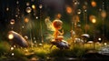 cute fairy joyously playing with a glowing firefly Royalty Free Stock Photo