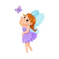 Cute Fairy and Little Pixie with Wings and Butterfly Vector Illustration Royalty Free Stock Photo