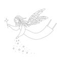 Cute fairy with magic wand. Antistress coloring book.