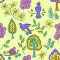 Cute fairy pattern with fantasy birds and floral elements Royalty Free Stock Photo