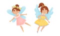 Cute Fairy or Pixie with Etherial Wings and Flower Wreath Vector Set Royalty Free Stock Photo