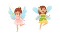 Cute Fairy or Pixie with Etherial Wings and Magic Wand Vector Set Royalty Free Stock Photo