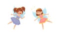 Cute Fairy or Pixie with Etherial Wings and Tiara Holding Magic Wand Vector Set Royalty Free Stock Photo