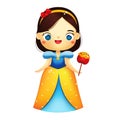 Cute fairy princess with apple. Cartoon girl in beautiful dress. Snow White fairy tale character Royalty Free Stock Photo
