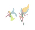 Cute Fairy set. Funny winged elf princesses in cartoon style. Vector illustration Royalty Free Stock Photo