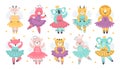 Cute fairy tale animals with wings magic character cartoon design isolated set on white background Royalty Free Stock Photo