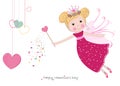 Cute fairy tale with hanging hearts happy valentine's day greeting card