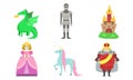 Cute Fairy Tales Characters Set, Princess, Prince, Unicorn, Dragon, Knight, Castle, Vector Illustration Royalty Free Stock Photo