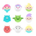 Cute fairytale characters vector icon set