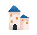 Cute fairytale home, medieval castle. Small tiny fairy tale house, towers with windows, door. Fantasy building exterior
