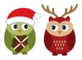 Cute Family of Christmas Owls. Vector Xmas Owls Royalty Free Stock Photo