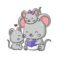 The cute family mice is sitting and reading the story book together with love heart