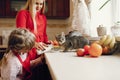 Cute family prepare the breakfest in a kitchen Royalty Free Stock Photo