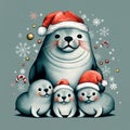 cute family of seals graphics for christmas mother and three children
