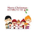 Cute family singing carols at Christmas Night Royalty Free Stock Photo