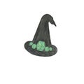 A cute fancy  black hat of a witch with dark-grey bats, isolated object on the white background, clipart useful for halloween Royalty Free Stock Photo